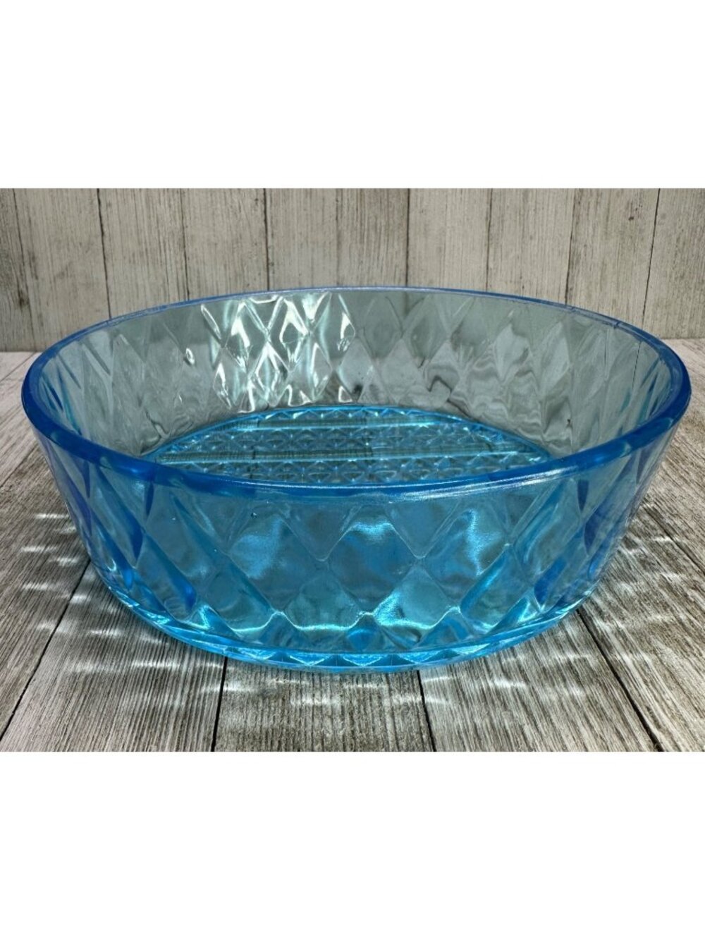 Vtg EAPG Bryce Brothers Style Bowl Diamond Quilted Pattern Sky Blue Glass 8" DIA